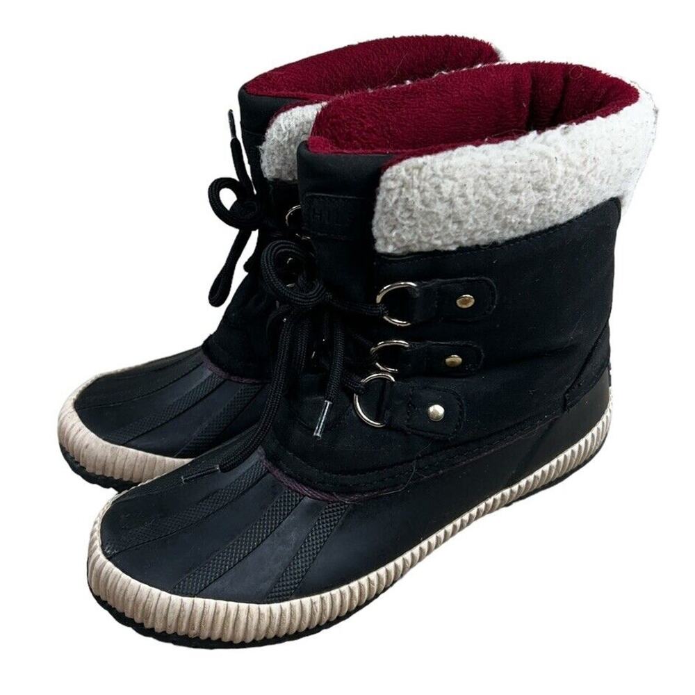 Tommy Hilfiger Black Twebonie Duck Boots Women’s Sz 7M Leather Faux Fur Winter - Picture 4 of 9